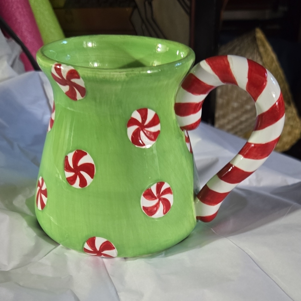 Green Mug with Candy Cane Handle